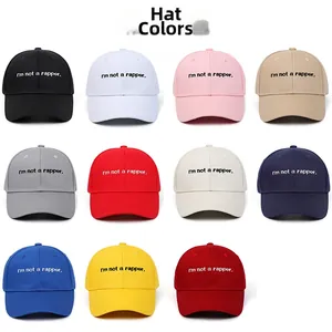 Collection of eleven colors of cotton baseball caps with I'm Not A Rapper embroidery