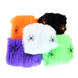 Stretchable Halloween Spider Web Decoration With Small Plastic Spiders For Haunted House Bar Party Prop Colorful Polyester Cobweb