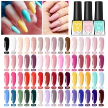Macro display of PVOY color gel nail polish bottles with 60-color selection palette