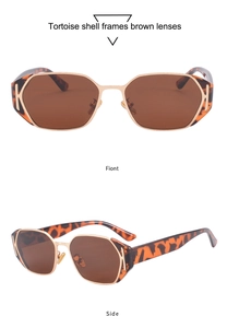 Detail view of tortoiseshell frames with brown lenses and metal gold-tone accents