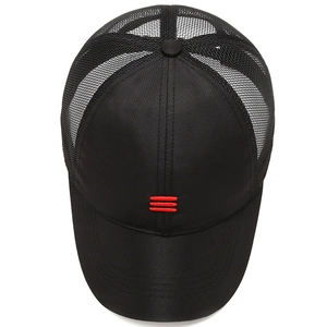 Men's breathable mesh baseball cap in black with three red stripes on the front