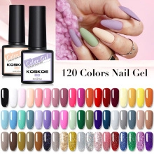 Close-up of 120 colors nail gel palette with marble and starry sky effect swatches