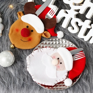 Christmas Cutlery Holder Non Woven Fabric Santa Claus Reindeer Shape Dining Table Decoration Festive Party Supply