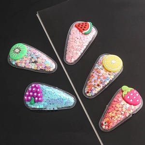 Set of colorful fruit glitter snap hair clips for girls featuring cute 3D fruit shapes