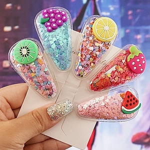 Cute 3D Fruit Hair Clips Transparent BB Pins With Colorful Sequins Cartoon Strawberry Watermelon Hairpins For Kids Girls