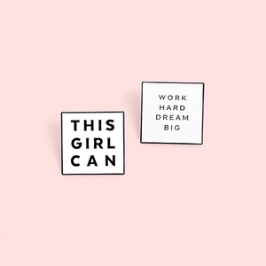 Square enamel pins set with This Girl Can and Work Hard Dream Big motivational slogans