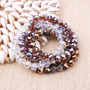 Handmade multilayer faceted crystal bead bracelets with rhinestone charms and elastic cord