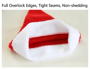 Short plush Christmas hat with overlocked edges and tight stitching to prevent shedding