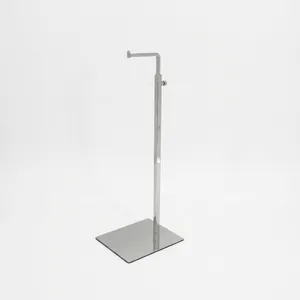 Adjustable silver stainless steel handbag display stand with heavy base and L-hook