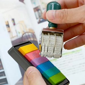 Vintage date roller stamp with 6-color gradient ink pad for DIY scrapbooking and planners