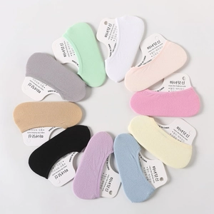 Set of ten colorful invisible velvet socks for women in candy tones and pastel shades