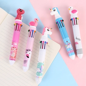 Retractable Multi Color Ballpoint Pen Cartoon Animal Silicone Head Multicolor Office Student Stationery Plastic