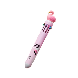 Cartoon pink flamingo 10-in-1 multi-color retractable ballpoint pen for school