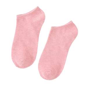 Pink cotton low-cut ankle socks for women with fine knit texture on a white background