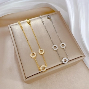 Titanium Stainless Steel Rhinestone Circular Charm Bracelet For Women Vintage Gold Silver Plated Elegant Fashion Jewelry