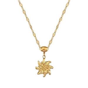 Rotating windmill flower pendant necklace in 18k gold plated stainless steel