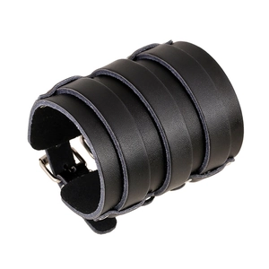 Punk style multi-layer wide black leather bracelet with adjustable metal buckle clasp