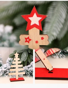 Detail of DIY wooden Christmas tree featuring red star and BRIGHT lettering decor