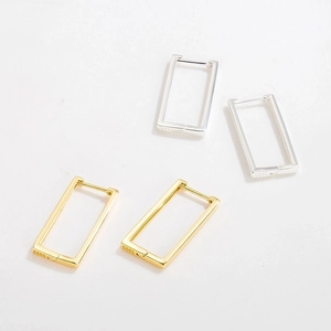 Minimalist S925 sterling silver geometric rectangular hoop earrings in gold and silver