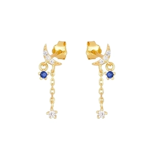 French Luxury Moon Star Tassel Chain Earrings For Women 925 Sterling Silver Post Copper Rhinestone Inlaid Dangle Earrings
