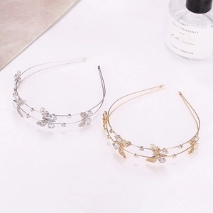 Butterfly Headband Zircon Rhinestone Alloy Double Layer Hollow Elegant Hair Accessories For Women Wedding Party