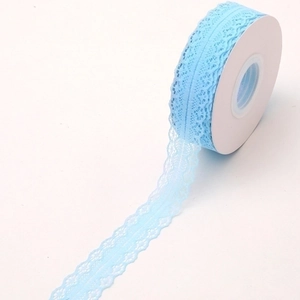Light blue floral lace mesh ribbon roll for bouquet and cake gift wrapping 25 yards