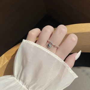 925 sterling silver beaded open ring with heart charm and delicate beaded edges