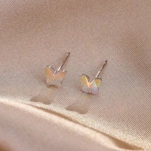 Elegant S925 sterling silver butterfly earrings with matte and iridescent finish wings