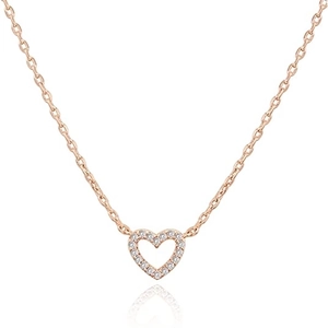 Heart Pendant Necklace For Women Copper Material With White Rhinestone Hollow Design Fashion Clavicle Chain Jewelry Gift