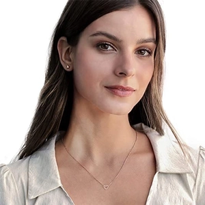 Elegant heart pendant necklace and triangle stud earrings set in rose gold finish