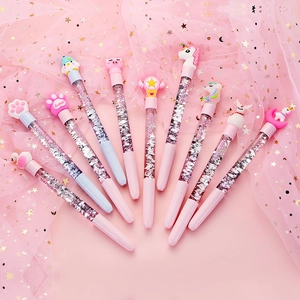 Cute Cartoon Gel Pen Quicksand Glitter Liquid Topper Rollerball For Students Girls Stationery School Office Kawaii Style