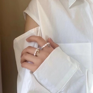 French vintage style freshwater pearl rings with metal M and 2 letter pendants