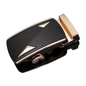 Men's automatic belt buckle in black and rose gold finish with geometric metal design