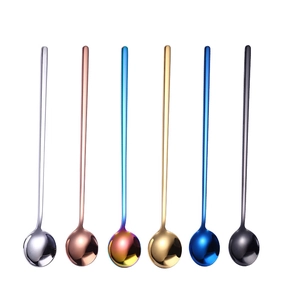 Lot de 6 cuillères à long manche en acier inoxydable de diverses couleurs pour desserts