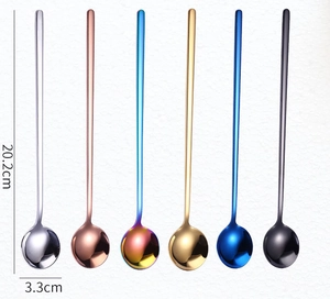 Lot de 6 cuillères en acier inoxydable à long manche multicolores de 20,2 cm de long