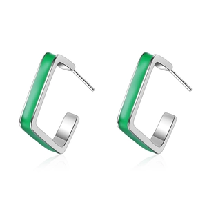 Korean Style Simple Geometric Square Stud Earrings For Women Minimalist Green Enamel Copper Silver Plated Fashion Jewelry