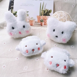 Plush white animal earphone cases with cute embroidery and pink blush details