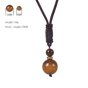 Handmade woven necklace with tiger eye stone beads and detailed size measurements