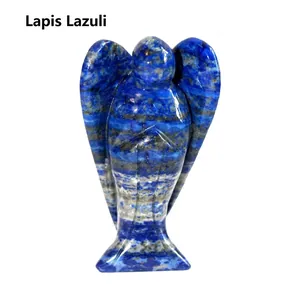 Detailed carving of a blue lapis lazuli angel figurine with natural gold pyrite flecks