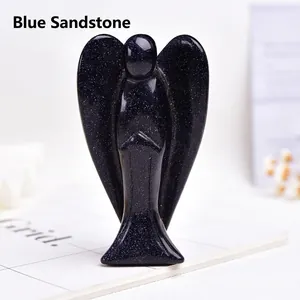 Macro shot of handcrafted Blue Goldstone angel figurine with sparkling starry effect