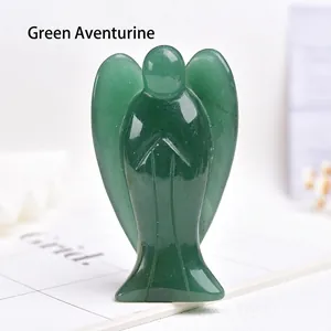 Close-up of Green Aventurine guardian angel carving with natural stone texture detail