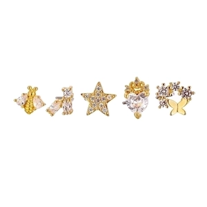 5Pcs gold stainless steel nose stud set with butterfly bee star crown and zircon stones