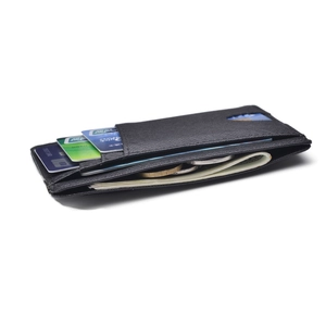 Crosshatch leather card holder with RFID protection and multiple slots for cards and cash