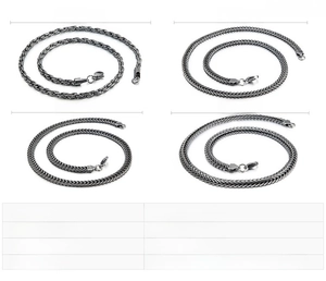 Comparison of black stainless steel woven chains in widths from 4.5mm up to 8mm