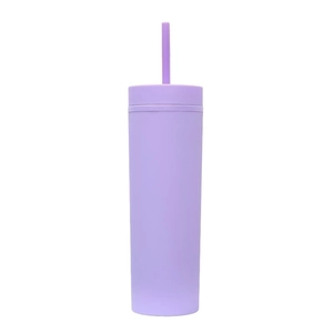 Minimalist purple matte double-layer 16oz plastic tumbler with straw and matching lid