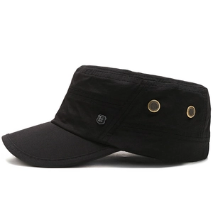 Men's breathable black cadet cap for outdoor hiking with metal shield badge detail