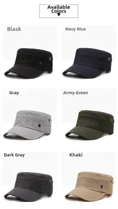 Outdoor military flat caps display in six colors including black navy grey and khaki