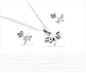 Detailed view of stainless steel dragonfly jewelry set including necklace and stud earrings
