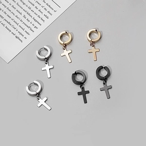 Stainless Steel Cross Pendant Hoop Earrings And Clip On Ear Clips For Men Women Punk Rock Gothic Unisex Jewelry