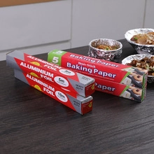 Kitchen heavy duty aluminum foil and non-stick baking paper rolls in 5m packaging